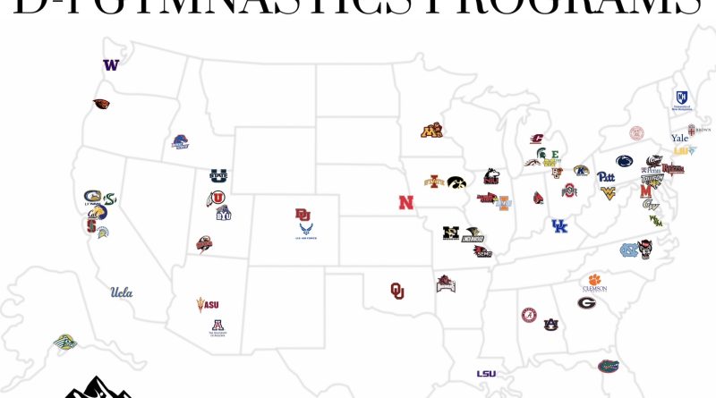 gymnastics, NCAA, map